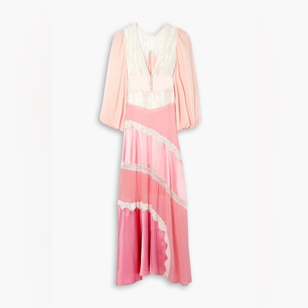 LOVESHACKFANCY
Kinsler paneled satin, chiffon and lace maxi dress